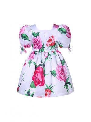 (Pre-order)Girls Rose Embroidered Floral Tulle White Dress