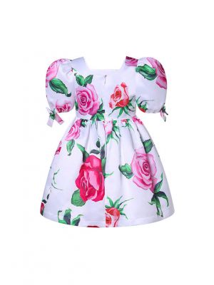 Girls Rose Embroidered Floral Tulle White Dress