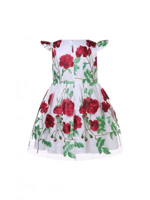 (Pre-order)Girls Rose Embroidered Floral Tulle White Dress