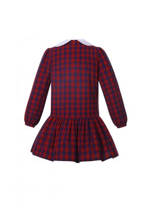 Back to School Red Plaid Dress for Girls + Handmade Headband