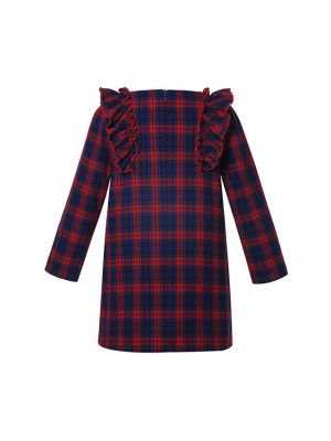 Girls Red and Blue plaid Dress Holiday + Headband