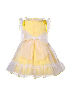(PRE-ORDER)Girls Yellow Organza Sleeveless Smocked Dresses