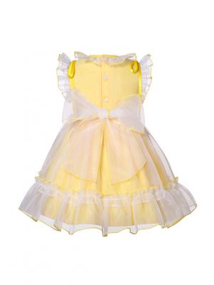 Girls Yellow Organza Sleeveless Smocked Dresses