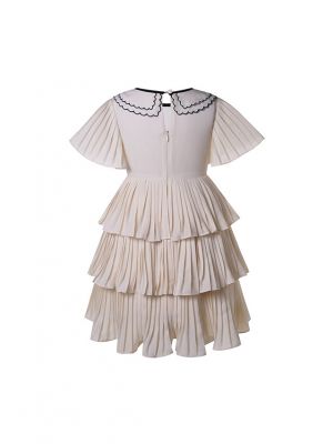 Girls Ivory Scallop Collar Chiffon Dress