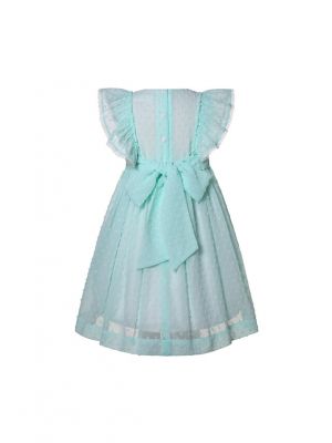 Mint Green Girls Ruffled Sleeves Smocked Dress