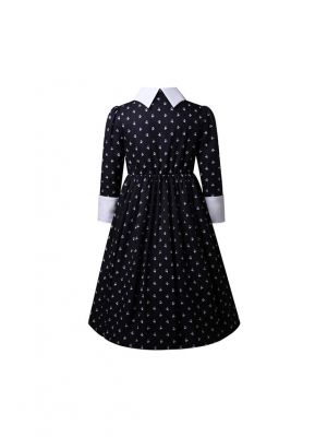 Girls Black Swing Dress Long Sleeves Peter Pan Collar Dress