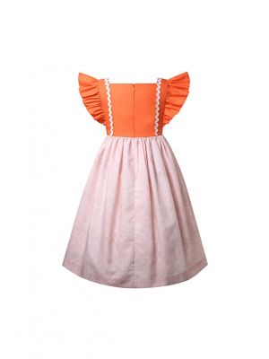 Girls Orange Ruffle Sleeves Lace Dresses
