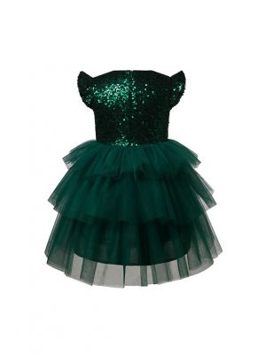 Green Flower Girls Tutu Sequin Dresses