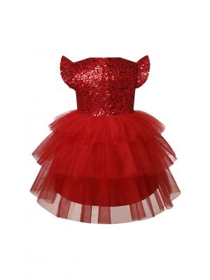 Red Flower Girls Tutu Sequin Dresses