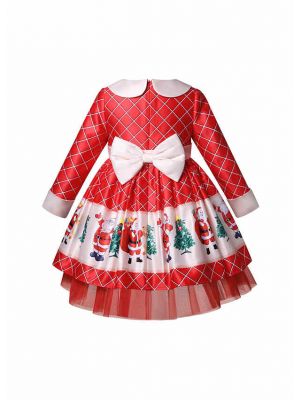 Girls Red Christmas Santa Reindeer Print Dresses