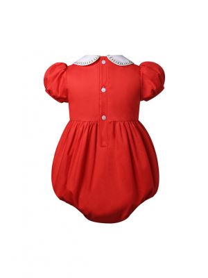 (Pre-order)Baby Girls Red Christmas Tree Smocked Romper