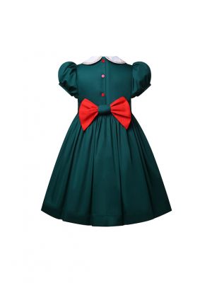 Girls Green Christmas Tree Smocked Dresses