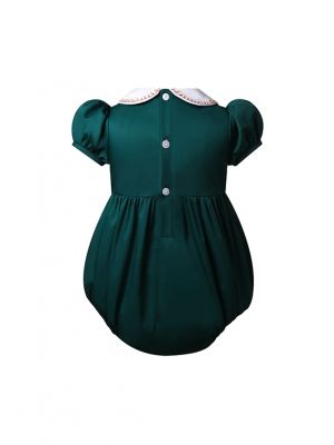 (Pre-order)Baby Girls Green Christmas Tree Smocked Romper