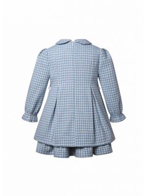 (Pre-order) Girl's Fall/Winter Blue Houndstooth Peter Pan collar Dress