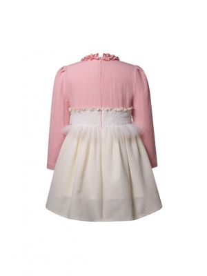 Girls Pink & Ivory Lace Cotton Dress