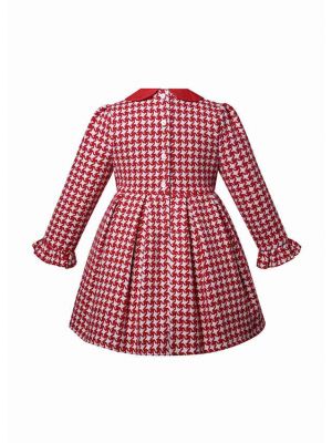 Girls Red & White Houndstooth Dress+ Handmade Headband