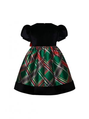 Infant Girls Red Plaid Christmas Velvet Dress with Bow