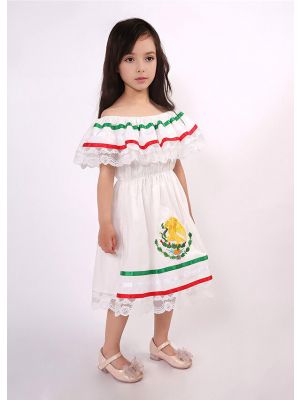 (Pre-Order)traditional Girls Mexican Embroidered White Lace Dress