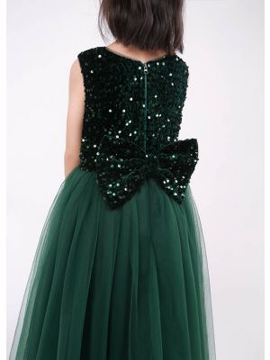 Girls Green Special Occasion Tulle Sequins Dress for Party Gown