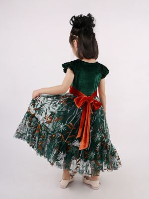 Girls Green Special Occcasion Embroidered Tulle Dress  3-10 Years