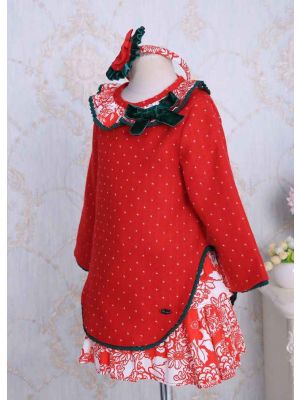 Red Dot Girl Dress With Hairband                           