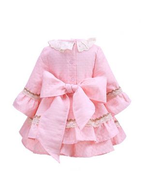 Pink Girl Dress With Lace Hairband                                       