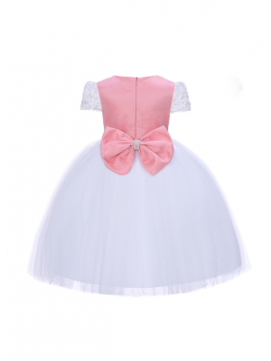 Peach and White Lace Girls Party Dress 3-8 Years
