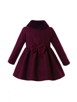 Fall&Winter Velvet Wine Red Girls Coats