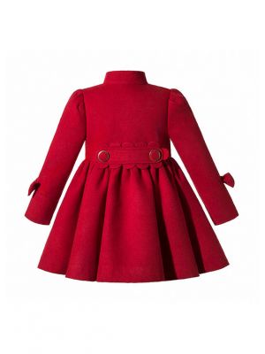 (USA ONLY)Autumn & Winter Girls Red Single Breasted Wool Coat + Handmade Headband