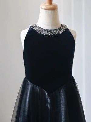 Girls Velvet And Tulle Flower Girl Pageant Gown - Elegant Formal Dress With Sequins