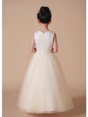 Girls Ivory Sequined Tulle Dress