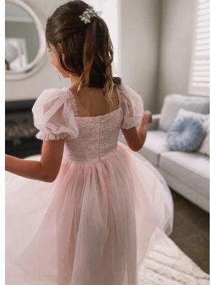 Pink Girls Tulle Bridesmaid Dress