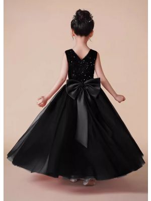 Girls Black Sequined Tulle Dress