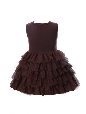 Coffee Sequin Girl Party Dress With Pink Bow