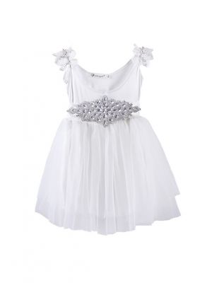 White Sleeveless Crystal Decoration Chiffon Dress