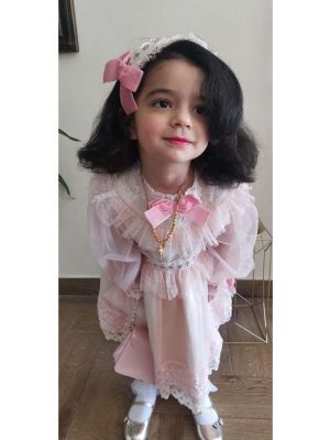 (Only 12Y) Summer Luxury Lantern Sleeve Lace Bowknots Girls Dress