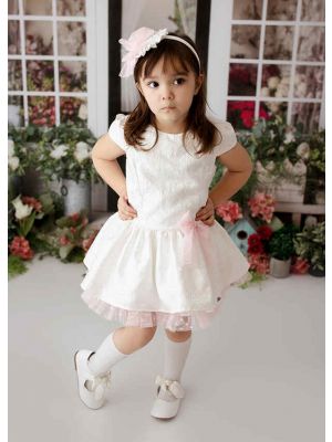 White Girls Summer Sweet Dresses with Pink Chiffon +Pink Chiffon Bows + Headband