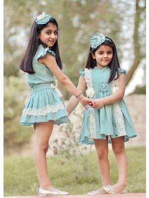 Mint Green Princess Dress With Stereoscopic Flower + Handmade Headband