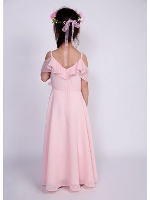 Girls Spaghetti Straps V-Neck Chiffon Long Dresses