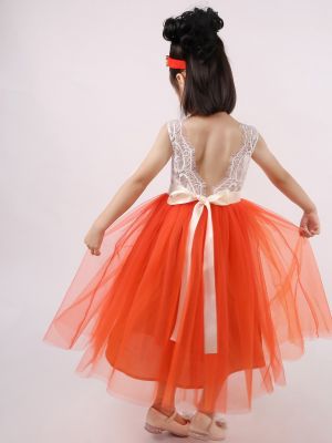 Girls Special Occasion Tulle Dress Whinte and Orange Lace Party Dress