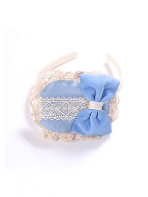 Cute Blue Bow Beige Lace Headband