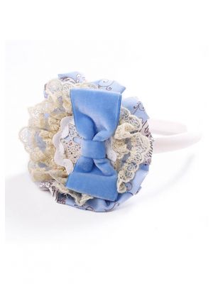 Elegant Cream Lace Blue Bow Headband