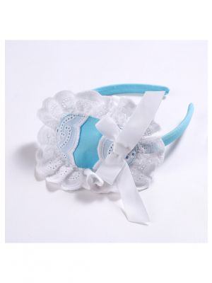 White Lace & Bow Blue Headband