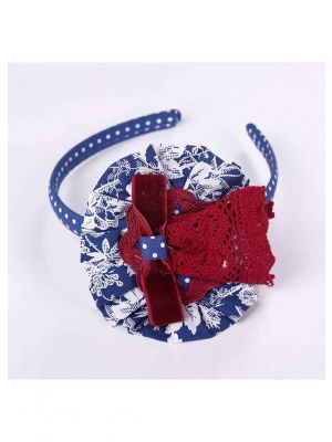 White Printed Red Lace Bow Blue Headband
