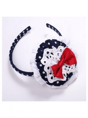 Blace Dots Headband with Red Bow & White Lace