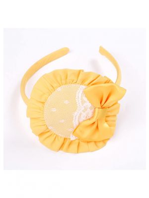 Yellow Flower Headband with Bow and White Lace