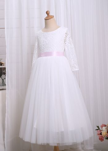 (PRE-ORDER)Girls White Flower Lace Tulle Dresses