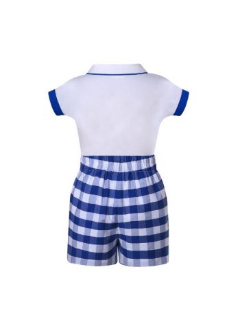 Boys White Shirt + Blue Plaid Shorts