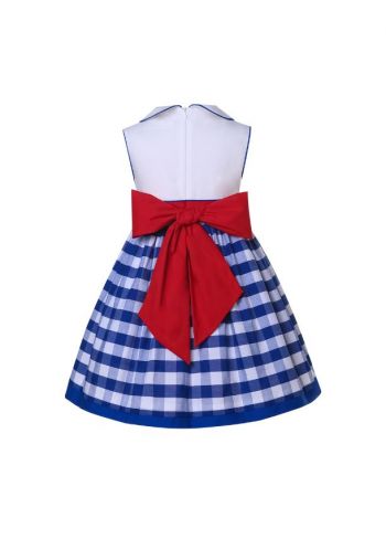Girls Blue Plaid Embroidery Dress