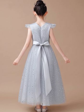 Grey Sleeveless Princess Tulle Skirt Flower Girl Dresses With Sequins